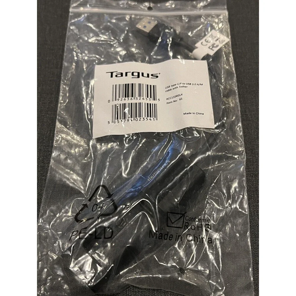 Targus ACC1104GLX USB Type C/F To USB 3.0 A/M Adapter Cable W/ Tether New